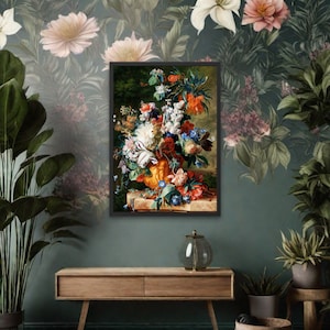Printable Wall Art Bouquet of Flowes in an Urn Whimsigoth Instant Digital Download Vintage Dark Acadamia Still Life Botanicals Dark Floral