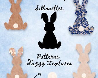 Easter Bunny Sillouettes Black Silhouette Vintage Patterns Floral Bunny Fuzzy Textures Fluffy Bunny Tail Easter Bunny PNG Vintage Bunny PNG