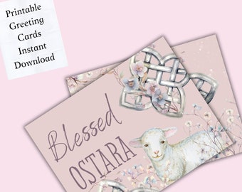 Ostara Greeting Cards JPG Printable Spring Equinox Cards Instant Download Whimsical Ostara Watercolor Pagan Holiday Greetings Multiple Sizes