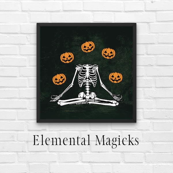 Funny Halloween Print Skeleton Juggling Pumpkins Printable Wall Art Instant Digital Download Unique Gift