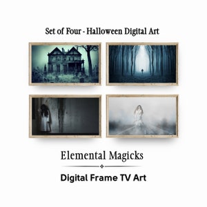 Set of 4 Samsung Frame TV Art | Spooky Halloween Art for Frame TV |  Instant Digital Download | Ultra High Resolution
