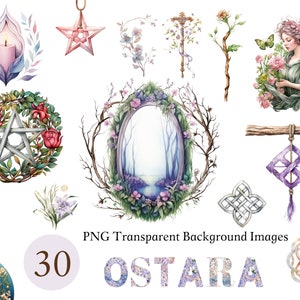 Ostara Watercolor Clip Art Set of 20 Images PNG Transparent Background Spring Equinox Celtic Norse Clip Art Gods Godess Graphic Elements