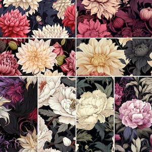 Seamless Printable Patterns 20 Unique Botanical Patterns Peonies Irises Dahlias Scrapbooking Wrapping Paper Fabrics Wallpaper Backgrounds