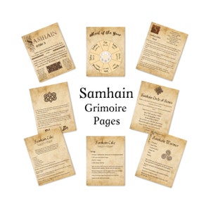 Samhain Pages Book of Shadows Grimoire Printable 8.5 x 11 inches Vintage Look Ink Saver 8 Pages Sabbat History Invocation Rituals Recipes