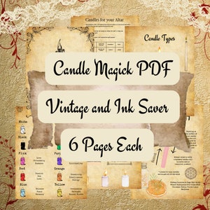 Printable Book of Shadows Pages Candle Magick 6 PDF Pages 8.5&quot; x 11&quot; Vintage Look and Ink Saver Witchy Grimoire Instant Digital Download