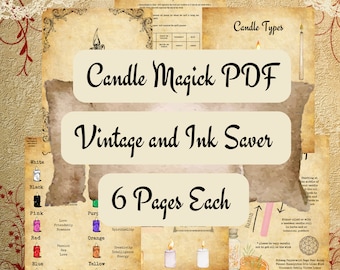 Printable Book of Shadows Pages Candle Magick 6 PDF Pages 8.5" x 11" Vintage Look and Ink Saver Witchy Grimoire Instant Digital Download