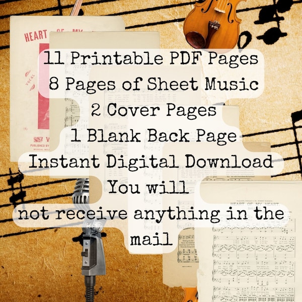 Partition vintage à imprimer, vraies pages de musique de 1890 11 pages PDF 8 partitions 2 pages de couverture 1 page vierge Notes de musique à téléchargement immédiat