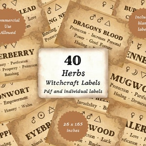 Witchcraft Labels 40 Kräuteretiketten Magische Verwendung und Eigenschaften Individuell JPG 6 x 4,65 + PDF Sheet Vintage + Ink Saver + Keine Text Etiketten