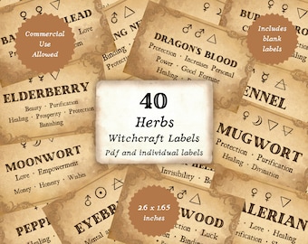 Witchcraft Herb Labels: 40 Vintage Magickal Labels (PDF)