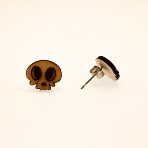 Wood Skull Stud Earrings