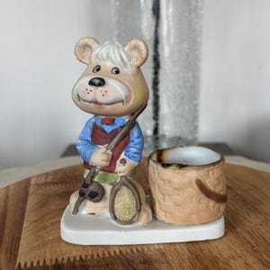 ceramic bear with fishing pole Ceramic Bear Fishing