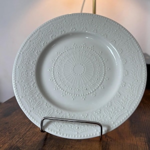 Arabia Finland Plate | White Embossed Ceramic Dish | Raija Uosikkinen 1975
