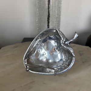 Vintage Pewter Strawberry Dish | Handcrafted in Mexico | 6&quot; Long Decorative Tray | Fruit-Shaped Catchall or Trinket Dish