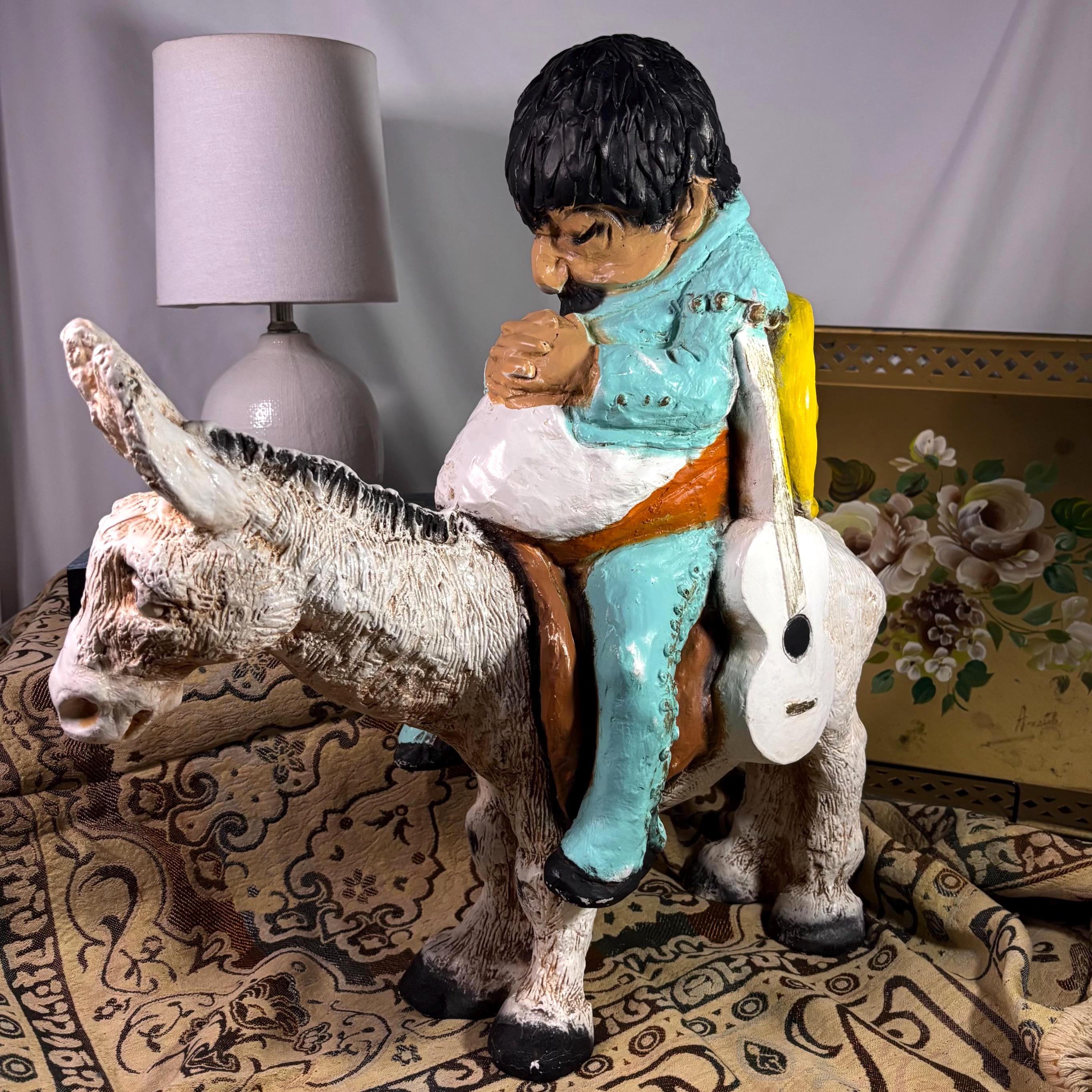 Vintage Universal Statuary Poncho & Mexican Donkey Statue | Large