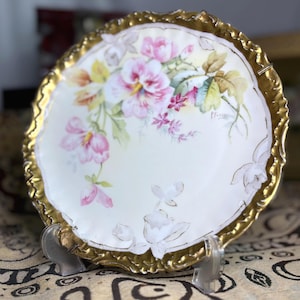 Bawo & Dotter Limoges Plate | Hand Painted Pink Floral Porcelain Dish | Antique French Wall Decor