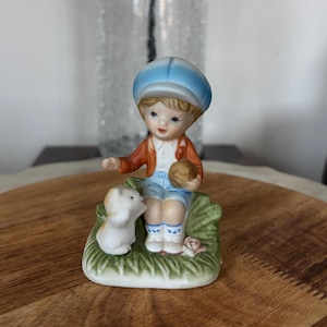 Vintage HOMCO Porcelain Figurine – Boy with Dog Playing Ball – Made in Japan – Style #1430