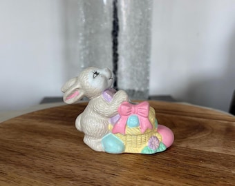 Bougeoir conique vintage en céramique avec lapin de Pâques - Décoration printanière pastel