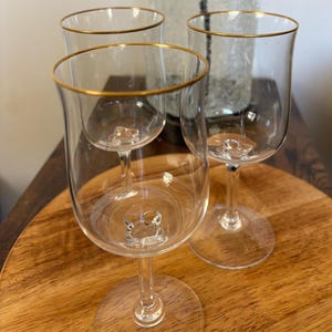 Set of 3 Lenox &quot;Intrigue&quot; Collection Wine Glasses with Gold Trim