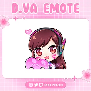 Cute Dva D.Va Overwatch Heart Love Emote Premade Emotes Sticker For Streamers, Twitch, Discord, Youtube Kawaii Gaming