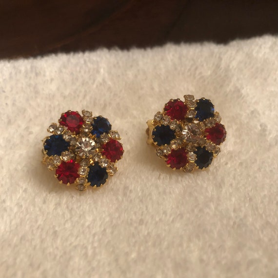Vintage Red White and Blue Rhinestone Earrings - image 1