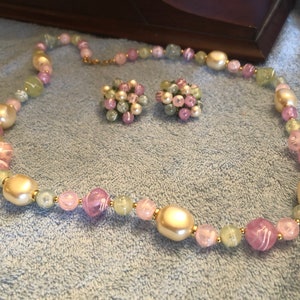 Multi-Color Beaded Necklace, Chunky Beaded Necklace With Matching Clip On Earrings