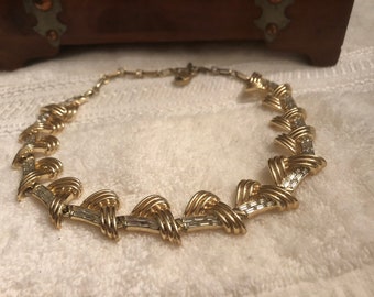 Vintage CORO Baguette Rhinestone Gold Plated Choker Necklace