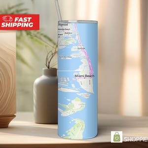 Vaso con mapa personalizado / Elige cualquier ciudad, estado o país / Vasos de viaje / Vaso con mapa de estilo exterior de 20 oz y 30 oz