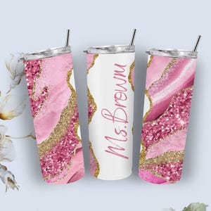 Personalized Marble Glitter Tumbler: Custom Agate Stainless Steel Cup