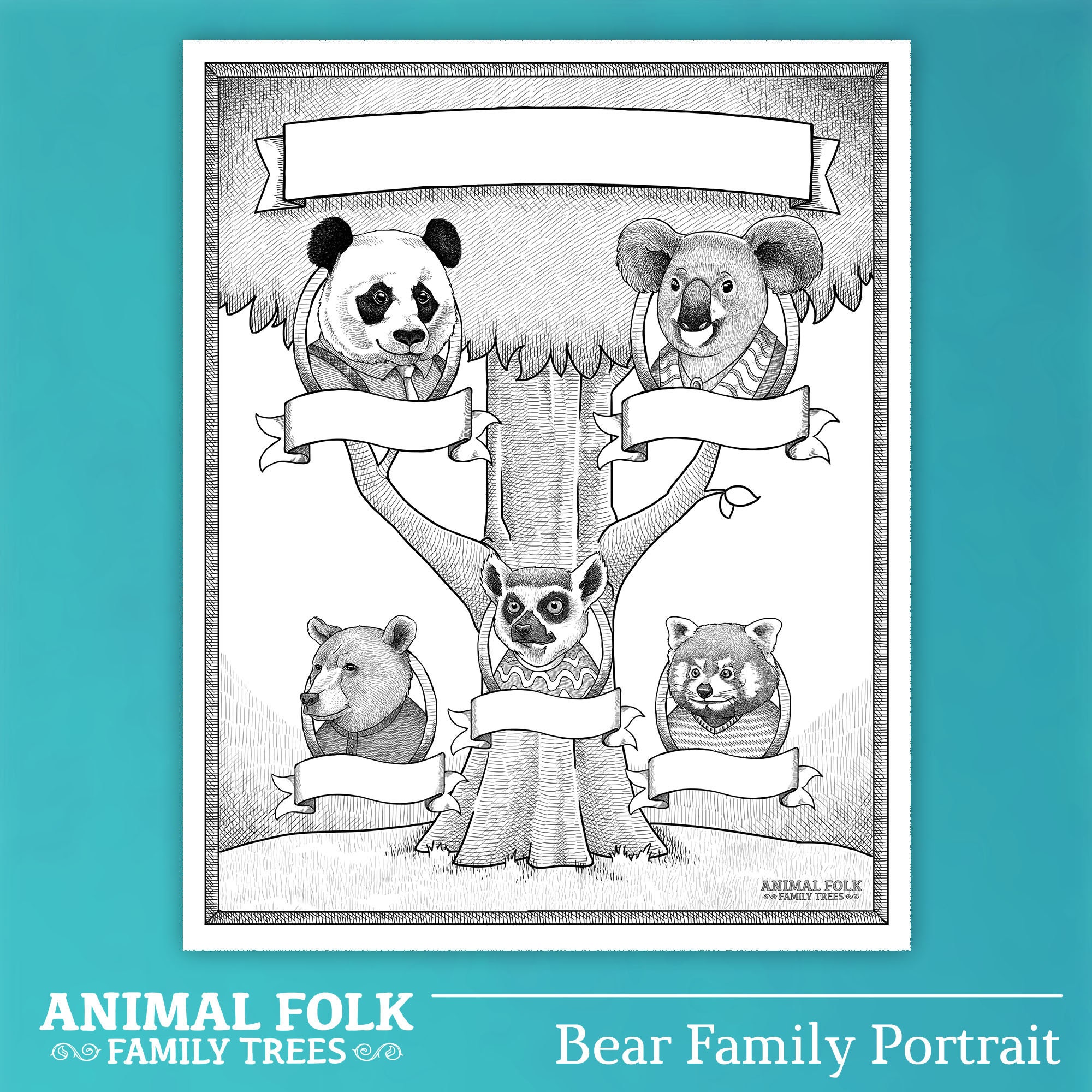 Personalized Animal Family Tree Portrait bear - Etsy