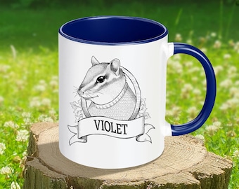 Customizable Chipmunk Mug | Personalized Text | Represent Loved One with Hand-Drawn Animal Portrait | Animal Folk Family | Woodland Forest