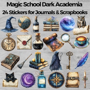 Magic School Dark Academia Stickers | 24 Matte Vinyl Stickers for Journals, Laptops, Scrapbooking | Witchy Aesthetic