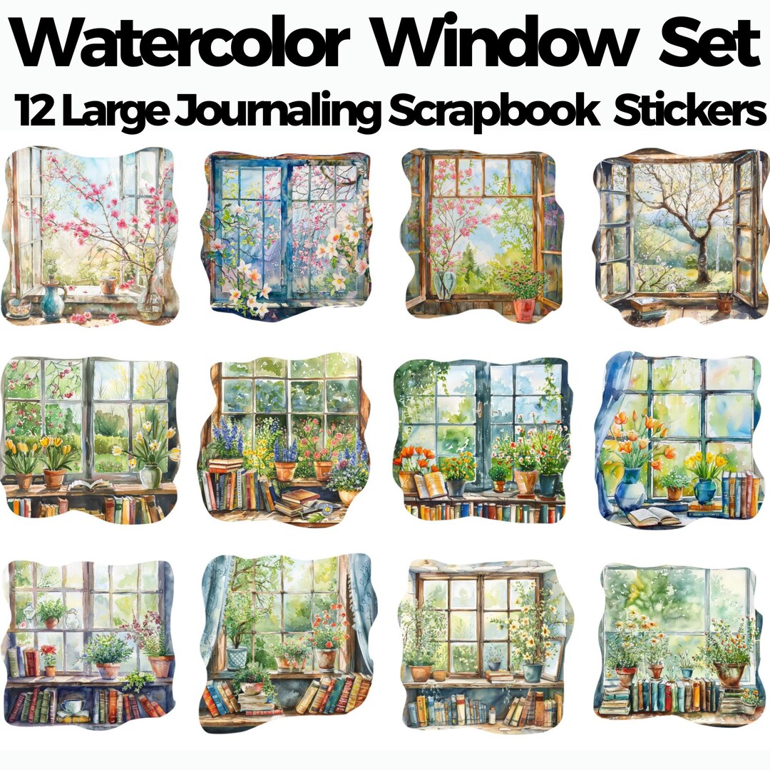 Window Colouring Sticker Watercolor Garden Window Stickers Set of 12, Cozy Cottagecore Window ...