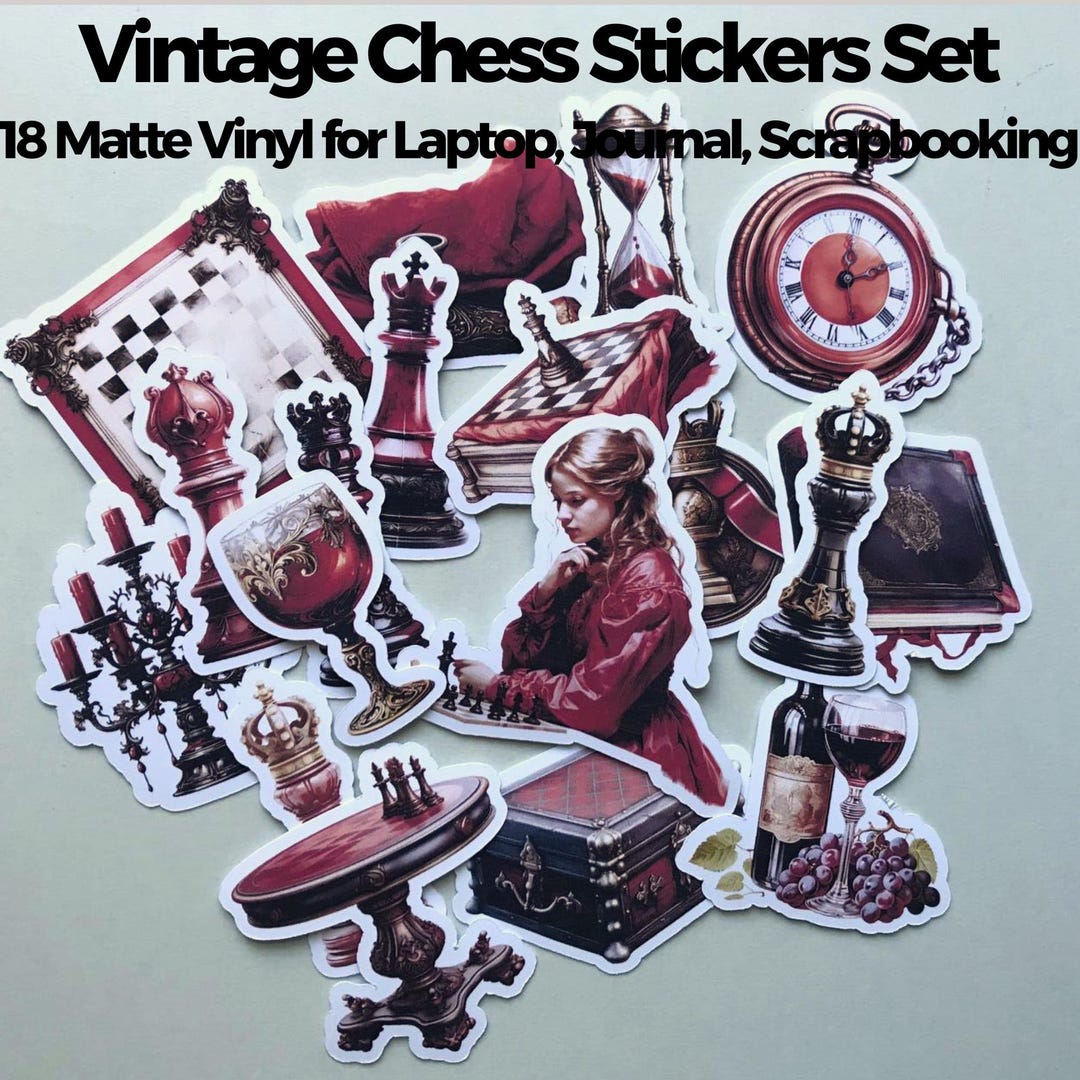 Vintage Chess Stickers Set – 18 Matte Vinyl Die-cut Stickers | Journal ...