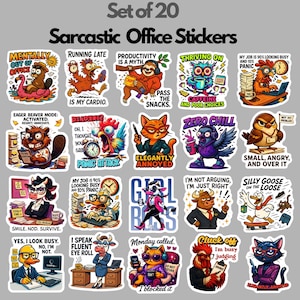 20 Funny Office Stickers | Sarcastic Animal Stickers for Laptop, Planner, Water Bottle | 2” Vinyl Stickers | Gift for Coworker