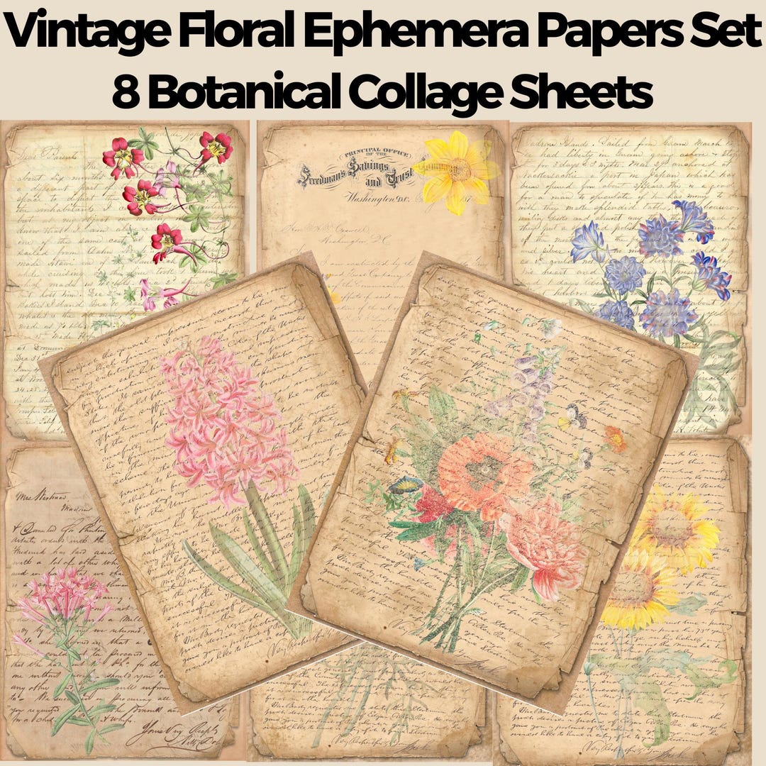 Vintage Floral Ephemera Papers Set of 8 – Junk Journal Supplies ...