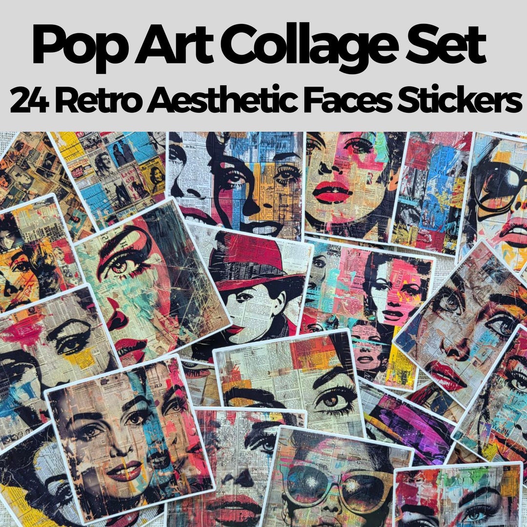 Pop Art Collage Sticker Set • 24 Glossy Vinyl Stickers (2.5
