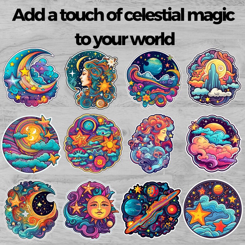 Celestial Vinyl Sticker Set • 12 Cosmic Aesthetic Stickers • Moon ...