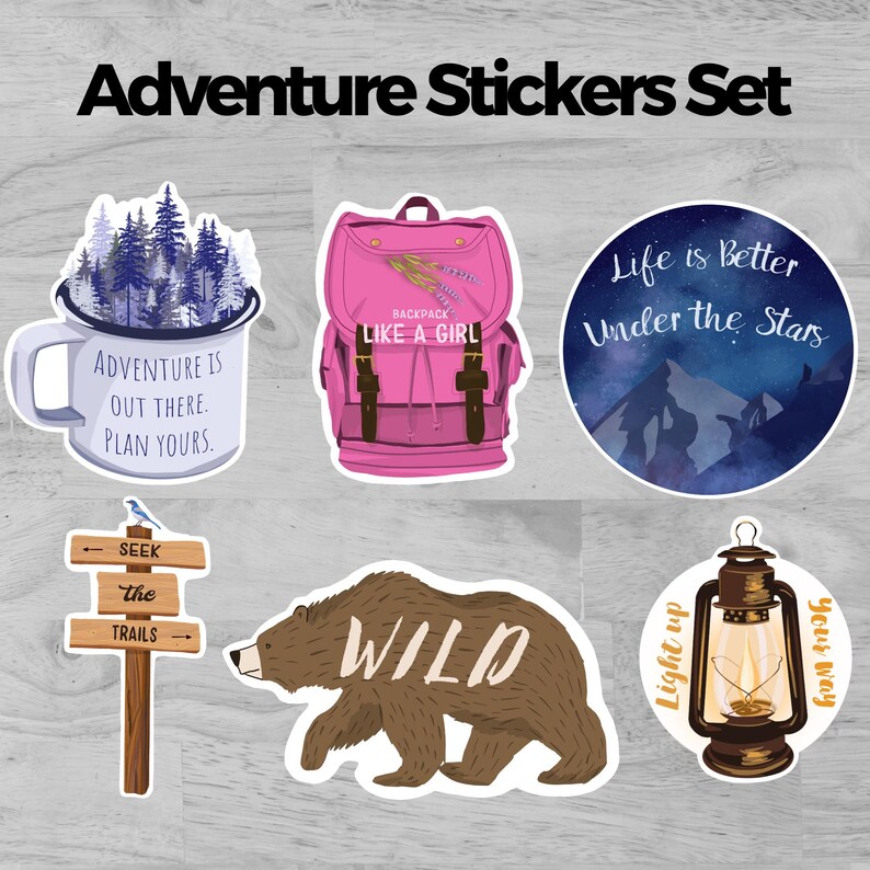Adventure Stickers Set – Motivational Outdoor Vinyl Stickers – Hiking ...