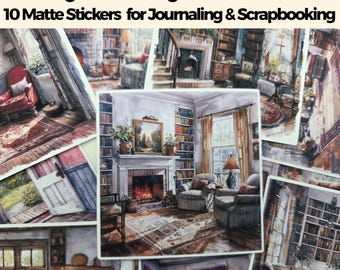 Cozy Country Room Stickers Set | 10 Matte Vinyl Scrapbook Stickers | Cottagecore Vintage Interior Art | Journaling & Collage Supplies