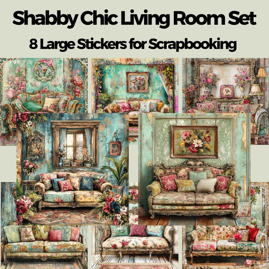 Shabby Chic Living Room Set, 8 Large Floral Sofa Stickers (3.5 Inc/9 Cm ...
