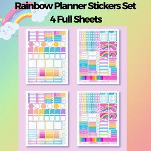 Pastel Rainbow Planner Stickers Set - 4 Sheets - Weekly Planner Kit - Pastel Journal Stickers - Printed & Kiss Cut for Easy Use