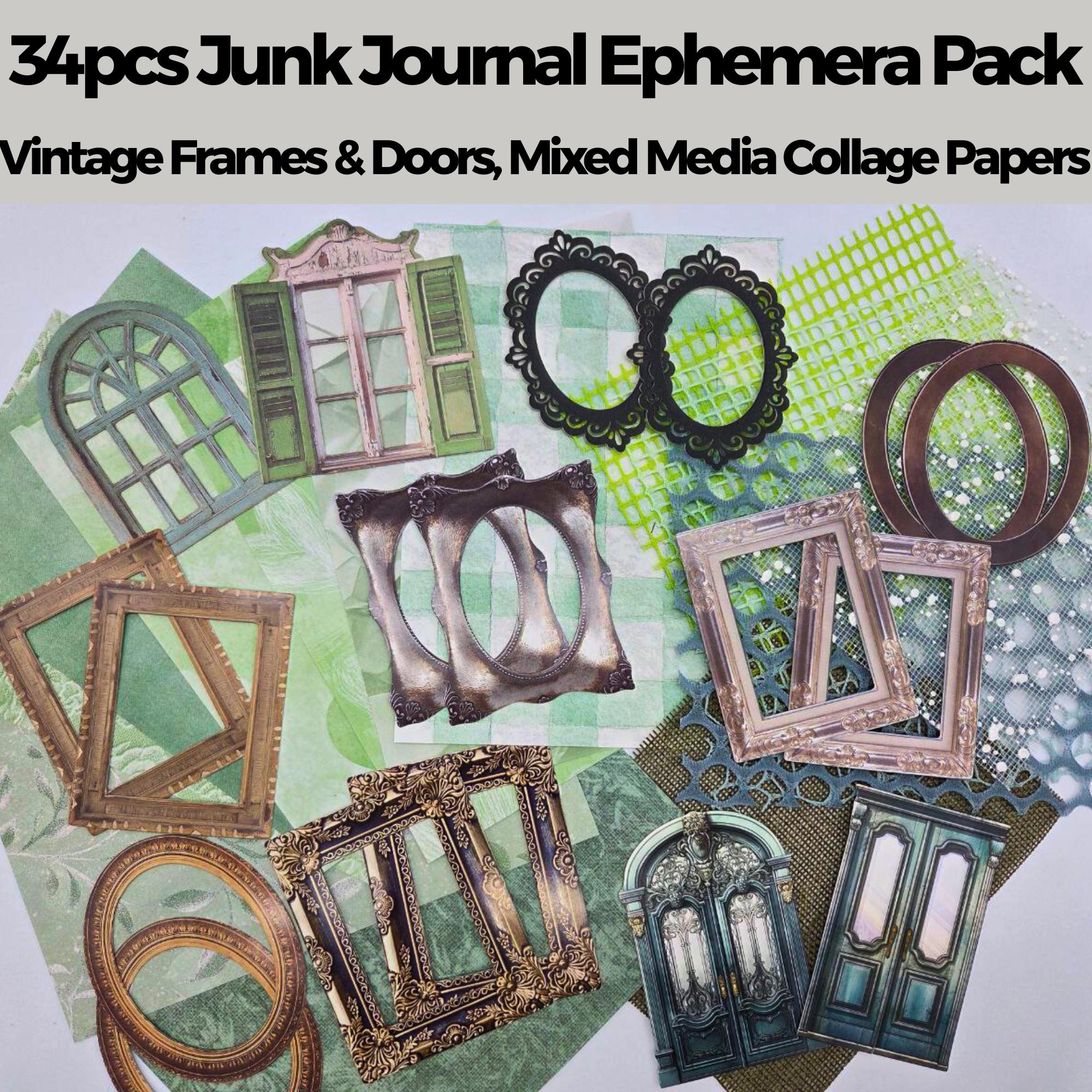 Junk Journal Ephemera Pack, 34pcs Vintage Frames Doors & Windows