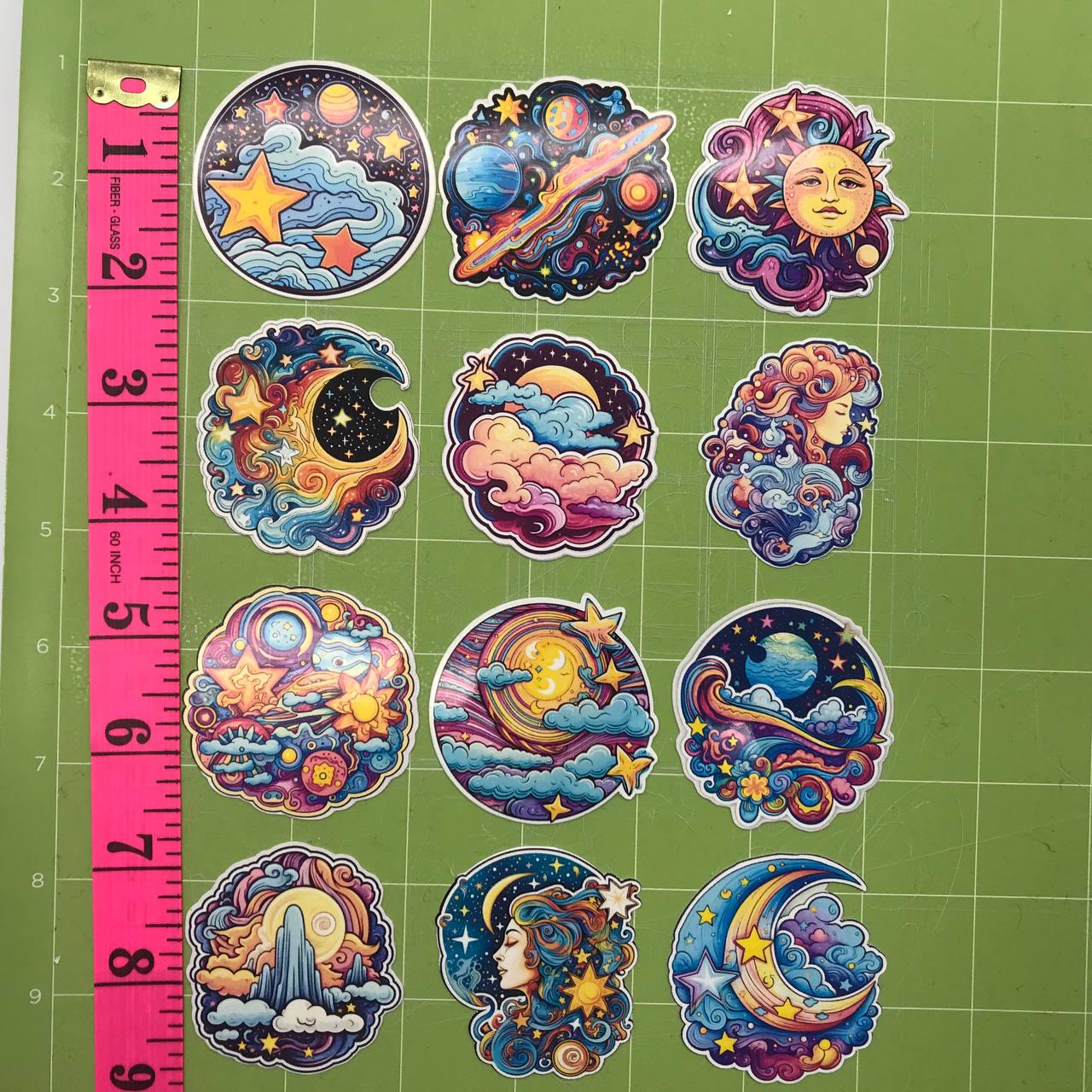 Celestial Vinyl Sticker Set • 12 Cosmic Aesthetic Stickers • Moon ...
