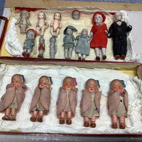 Antique Porcelain Dolls from 1930’s,played with by my wife’s mother in Ohio,Dionne Quintuplets, many others,Made in Japan set of 15 doll lot