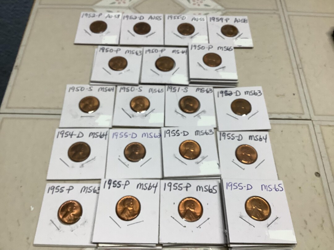 1950 to 1955 Mint State Lincoln Coins AU-55 to MS-65 Red, Bronze or ...