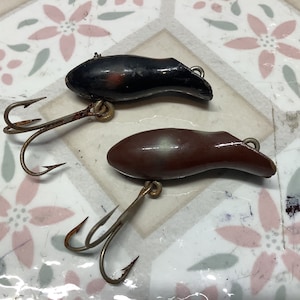 Wooden Trout Tango fish lures circa 1950’s by Rush Tango Co. from Syracuse NY Set of TWO Hand painted made for Horrocks-Ibbotson Fly Rod Co.