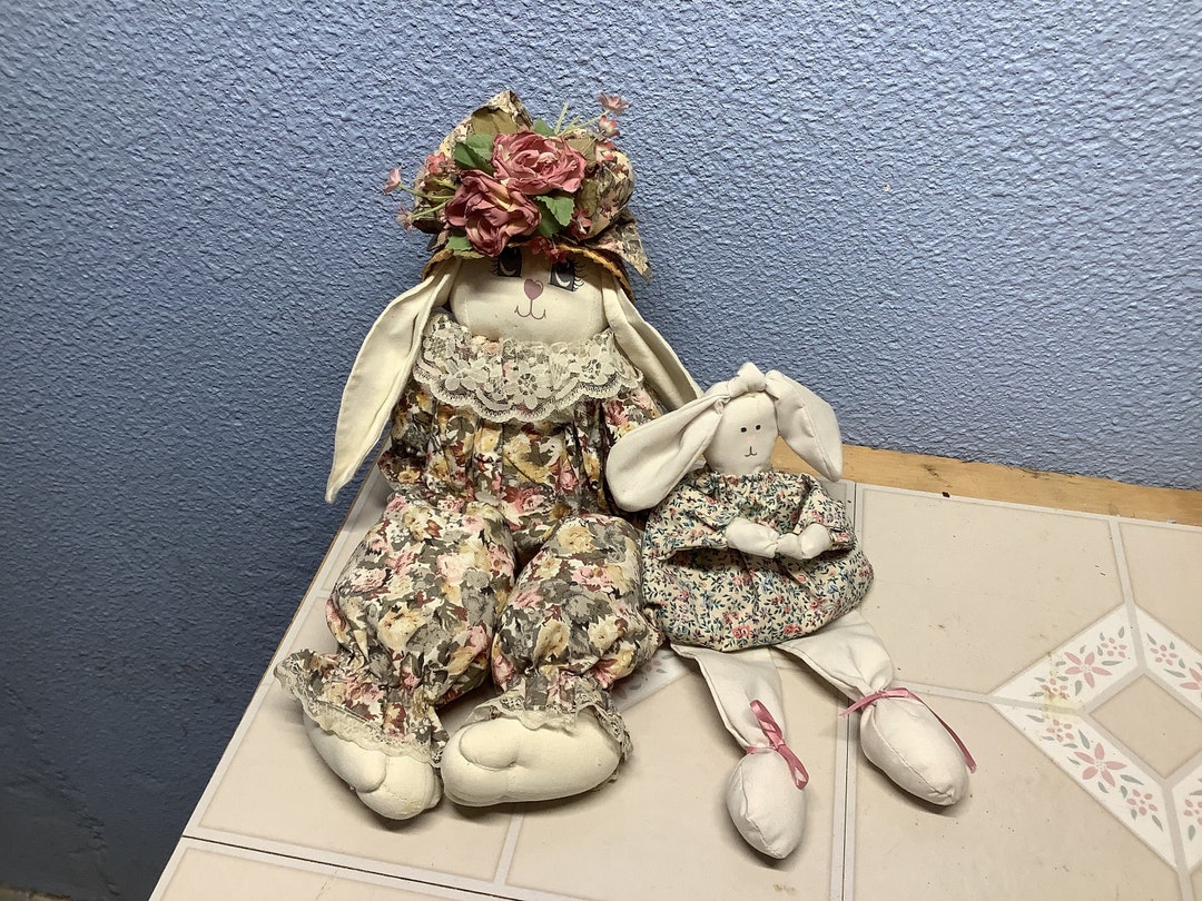 Set of Floppy Eared Bunny Shelf Sitters. Vintage 1990s Susannah