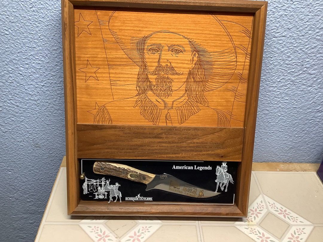 Buffalo Bill Cody Schrade American Legends Stag Bone Knife Display. No