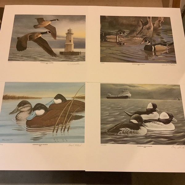 Set of Ducks Unlimited prints 2002-2005 from Artists Jim Foote, Craig Shumate, D.J. Cleland-Hura and Larry R. Hilliard all signed & numbered