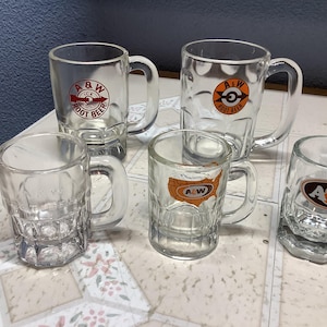 A & W Root Beer MUGS your choice Heavy Duty glass and Thin versions 4oz. Mini to 8oz. Heavy Duty some varieties see last picture for dates